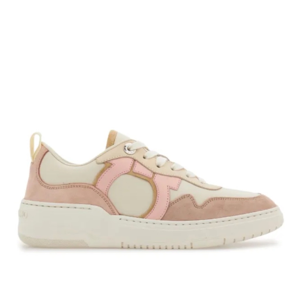 Salvatore Ferragamo Cream and Pink Sneakers